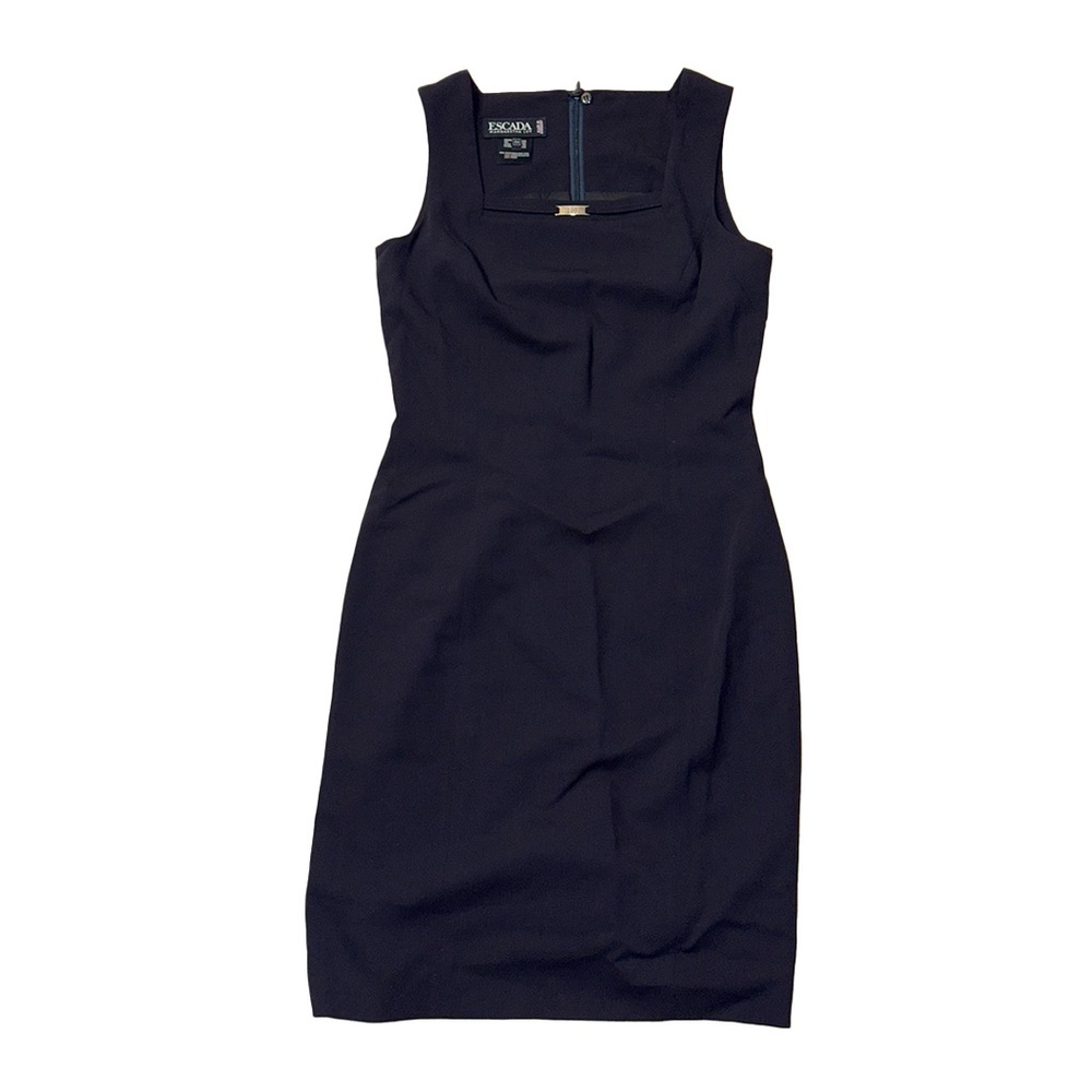 Escada Blue Sheath Dress Sleeveless Square Neck Midi